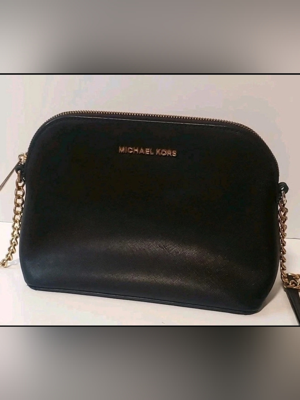 Michael Kors Black Leather Toiletry Pouch with Gold Hardware